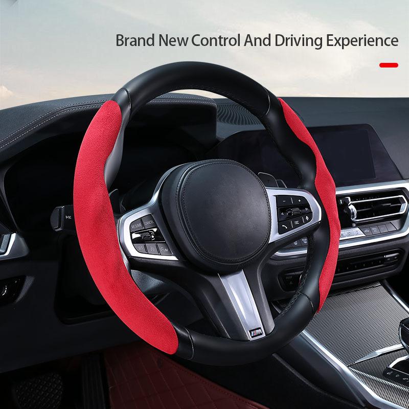 2PCS Short Mini Suede Steering Wheel Cover Anti Slip, Ultra Thin, Secure, Universal Steering Wheel Covers