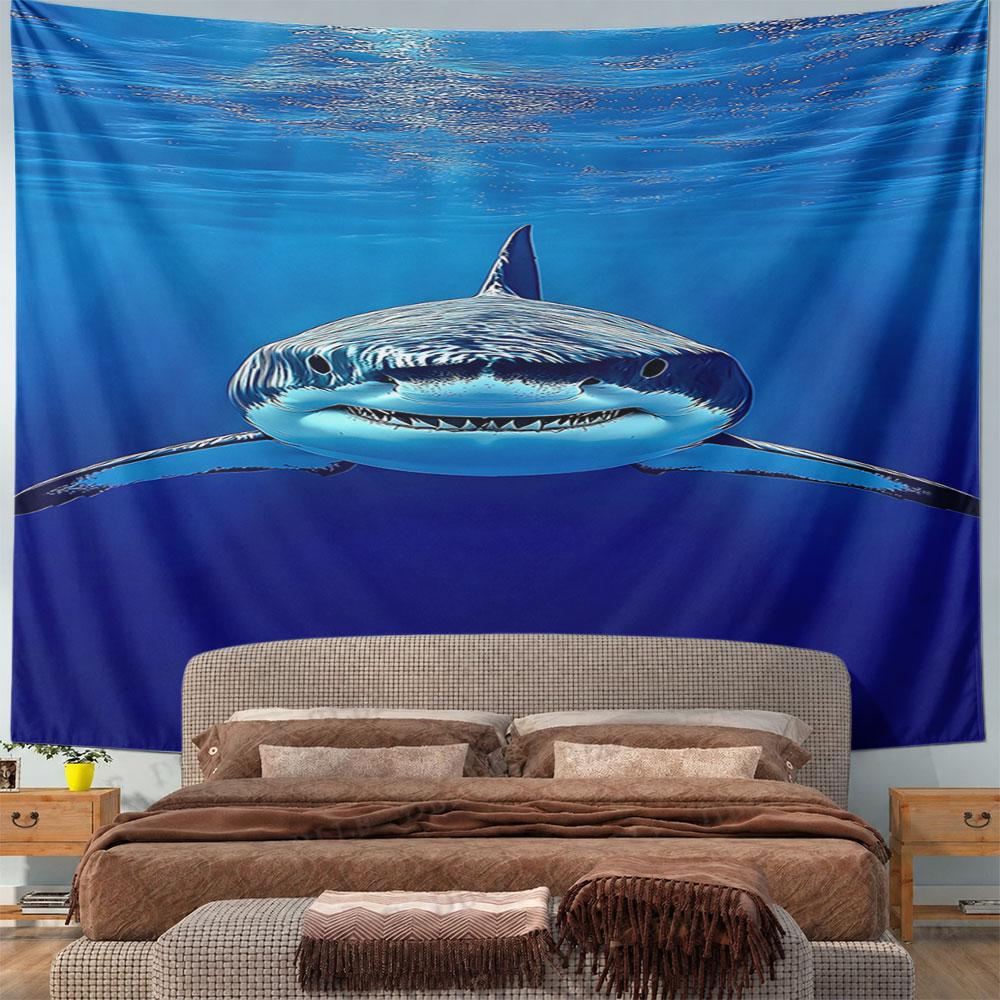 Great White Shark Underwater Scene Pattern Wall Hanging Tapestry Decorative Tapestry Home Decor for Bedroom and Living Room