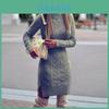 Elegant Geometric Pattern Long Sleeve Knitted Dress With High Neck For Women