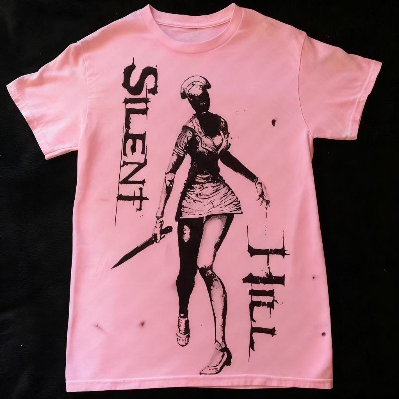 2000er Amerikanisches Retro Gewaschenes Kurzarm-T-Shirt für Herren Y2k Oberteil Horror-Print Damen Freizeit Streetwear Emo Girl Baumwoll-T-Shirt