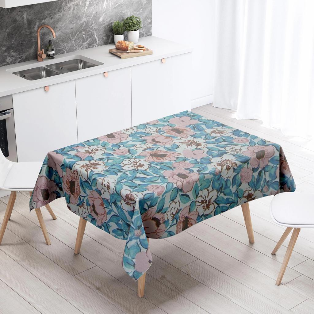 Colorful Floral Tablecloth Stain Resistant Waterproof Dining Table Home Decor Rectangular Kitchen Fireplace Countertop
