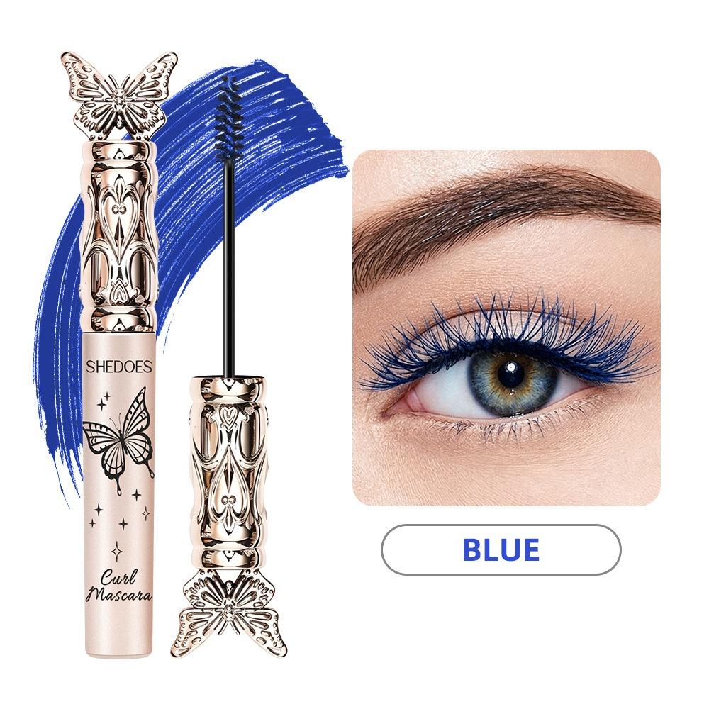 Kleurrijke Wimpermascara Dunne Precisieborstel Verlengend Krullend Volumegevend Waterdicht Vlekbestendig Langhoudend Oogmake-up Cosmetica blauw