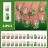 Green Glitter French Clover Artificial Nails 24 Pieces Short Matte False Nails For Daily Use