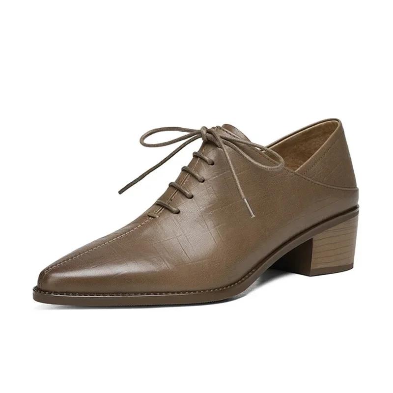 Móda 2024 Nová móda Dámské lodičky Špičaté letní boty Robustní podpatky Šněrovací mokasíny Boty pro ženy Ručně vyráběné Retro Dámské boty