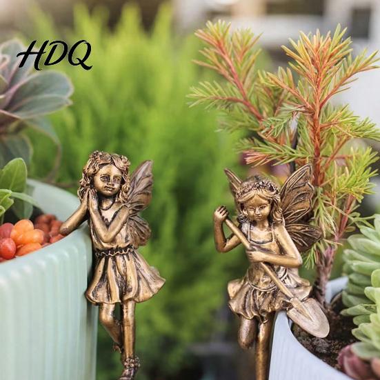 Kreative Topfpflanzen-Dekorationen 2 Stück/Set Blumentopf-Blumenfeen-Figuren, Retro-Harz-Schmetterlingsflügel-Dekorative Topf-Dekoration Statuen, Süße Hängende