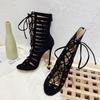 Liyke Mode Été Découpe Lacets Croisés Bottines Sandales Gladiateur Peep Toe Zip Talons Hauts Fins Chaussures Femme Noir