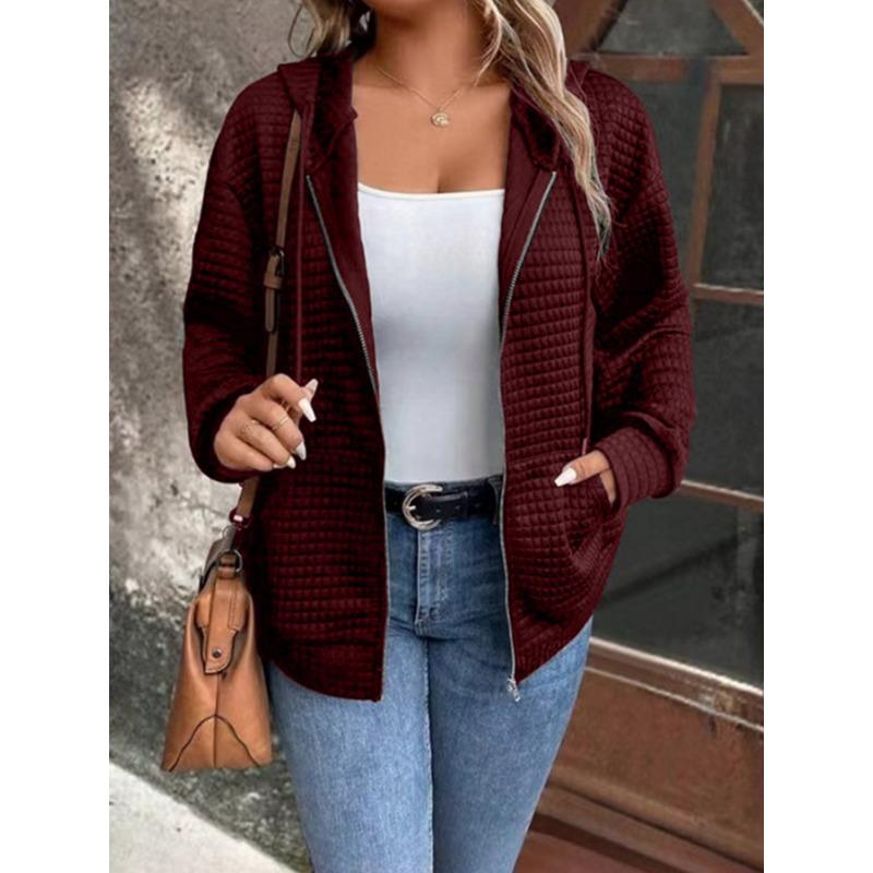Women S Waffle Knit Hooded Zip Up Long Sleeve Casual Jacket