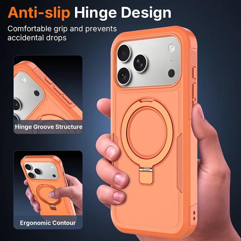 Coque Magnétique avec Support Invisible Rotatif pour IPhone 18 Pro Max 15 16 17 Pro Anti-Choc Antidérapante Armure Robuste Housse de Protection Robuste