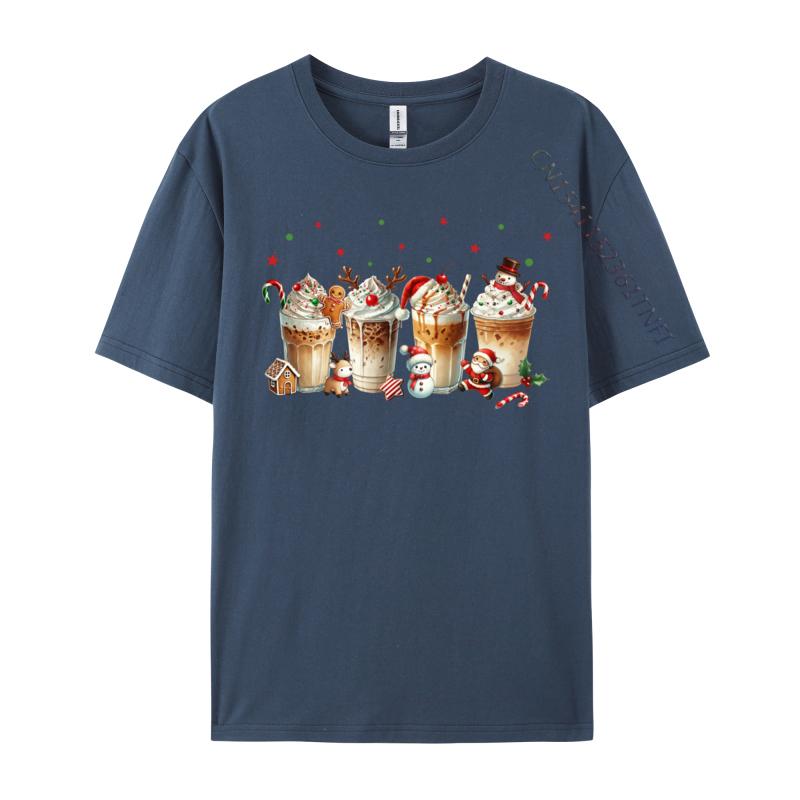 Merry Christmas Coffee Cups Latte Cozy Winter Drink Pajamas Tshirts Cotton Tee For Unisex Printing Shirt Newest Tshirts
