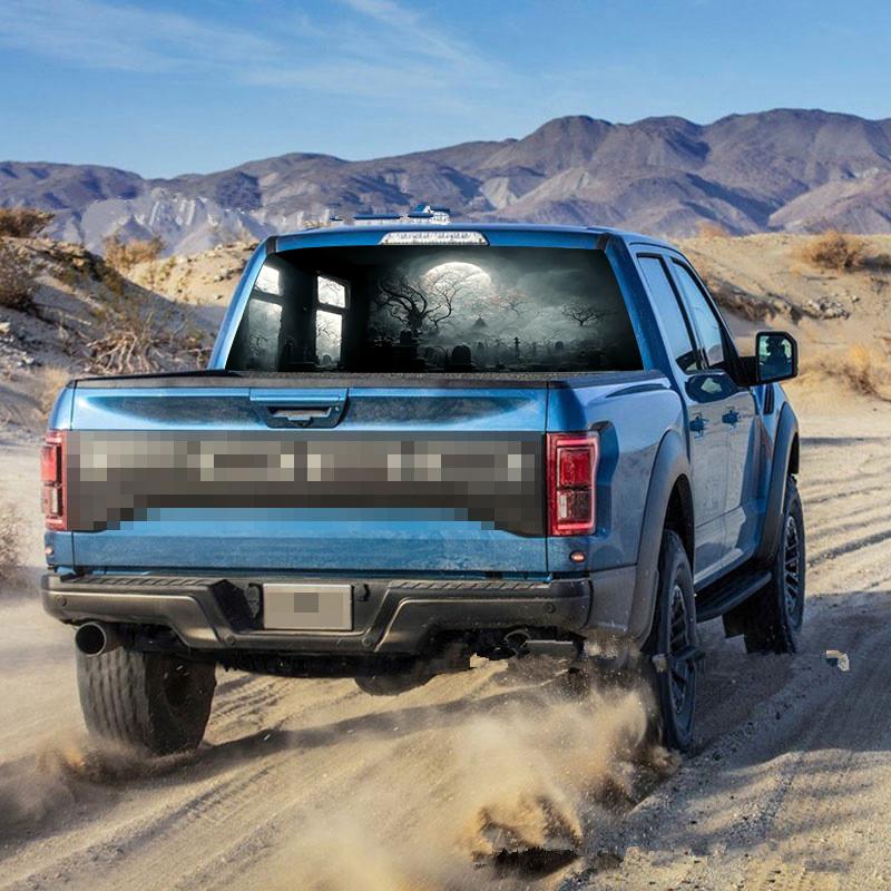 Halloween Car Rear Windshield Decal Vinyl Waterproof Car Sticker Truck Rear Window Decal Universal Perforated Vinyl Graphic