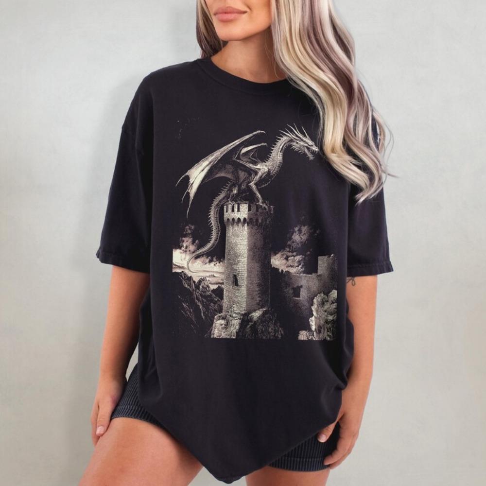Hot Sale Dragon Graphic Print T-shirt Men Women Dark Medieval Fantasy Reader Dragon Lover Gift Loose Casual Oversized Top Streetwear Summer New  Tee