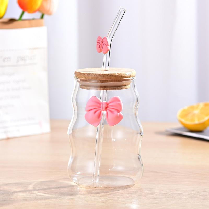 

Large Cute Cloud Glass Drinking Cup - High-Temperature Resistant, Single Layer, Bowknot Design, Borosilicate Glass Default
