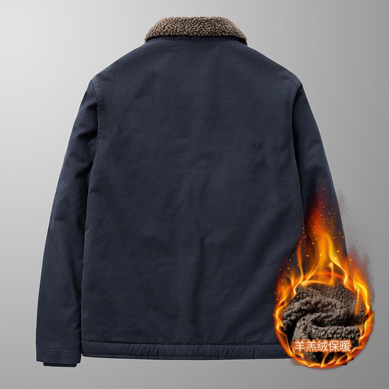 Winter casual men's velvet thickened lapel military uniform middle-aged cotton-padded coat loose lamb wool cotton coat