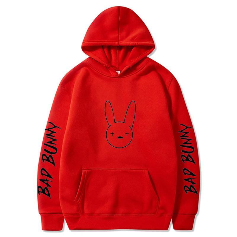 Bad Bunny Print Fleece Hoodie Unisex Casual Pullover Streetwear Customizable Sweatshirt