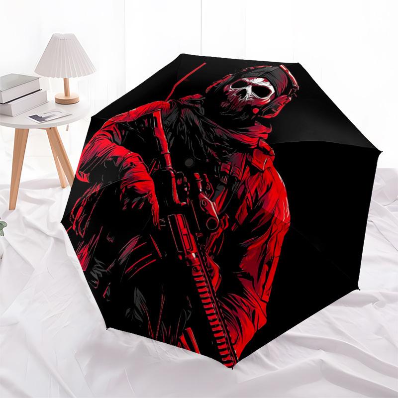 1pc Skull Soldier Automatic Folding Umbrella - Compact 8-Rib Design, Durable Plastic & Iron, Lightweight for Outdoor Daily Use