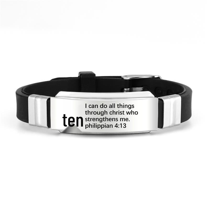 European-American Silicone Titanium Steel Sports Bracelet with Engraved Festival Gift Design, In Stock.