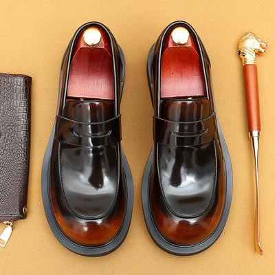 Big Head Leather Shoes Men'S Wide Feet Leather High-End Patent Leather Glossy Round Head British Loafers