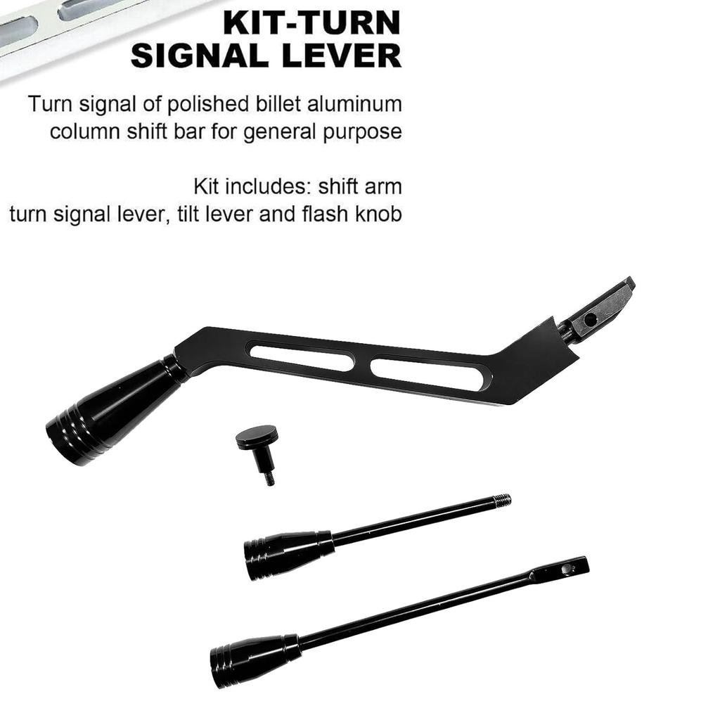 Billet Aluminum Column Shifter Turn Signal Lever Tilt Lever Flasher Knob Kit Compatible with 1967-1994 Chevy GMC Pontiac Olds Buick, Black Shifter