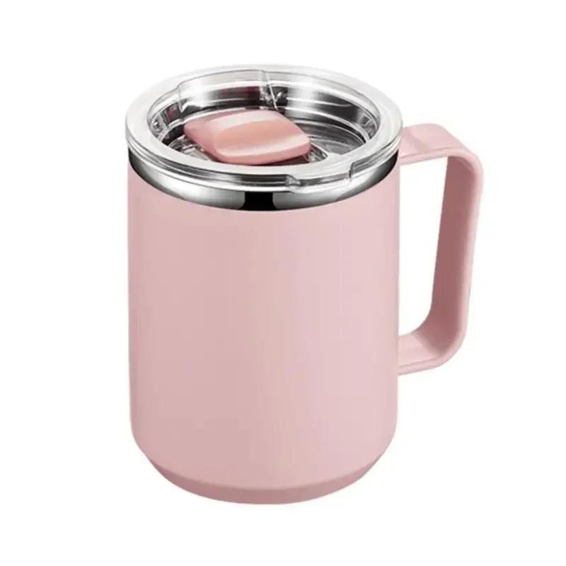 1PC 450ML Coffee Cup with Handle Lid Straw Insulated Cup Vacuum Stainless Steel Double Layer Large Capacity Portable Traveling