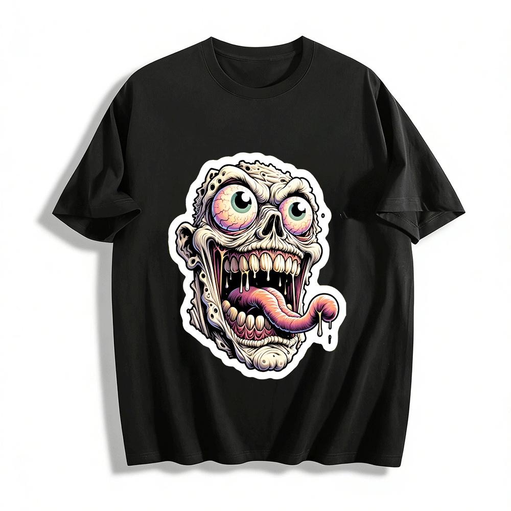 Spooky Zombie Head Graphic Tee Edgy Horror Streetwear Cool Top Pure cotton T-shirt XXS