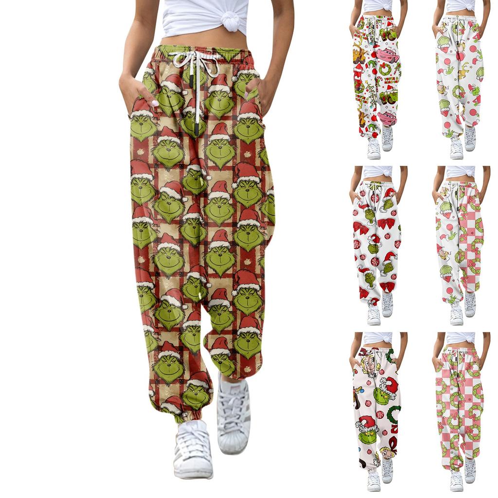 Women's Fashion Christmas Loose Drawstring Waist Solid Color Casual Sports Pants