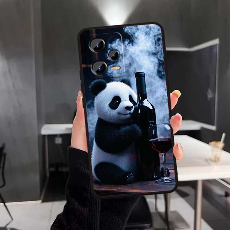 Cartoon Anime Panda Cute Phone Case For Xiaomi Redmi Note 15 14 13 12 12S 11E 11 11S Pro Plus 4G 5G Black Soft TPU