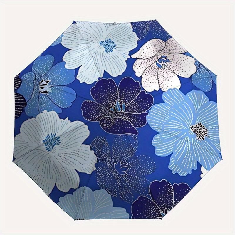 

1pc Floral Blue Automatic Open/Close Umbrella, Portable Folding Umbrella for Travel, Themed Events, It is suitable as a gift for various festivals, Ou