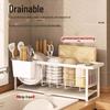 Multi-functional White Dish Drying Rack with Utensil Holders