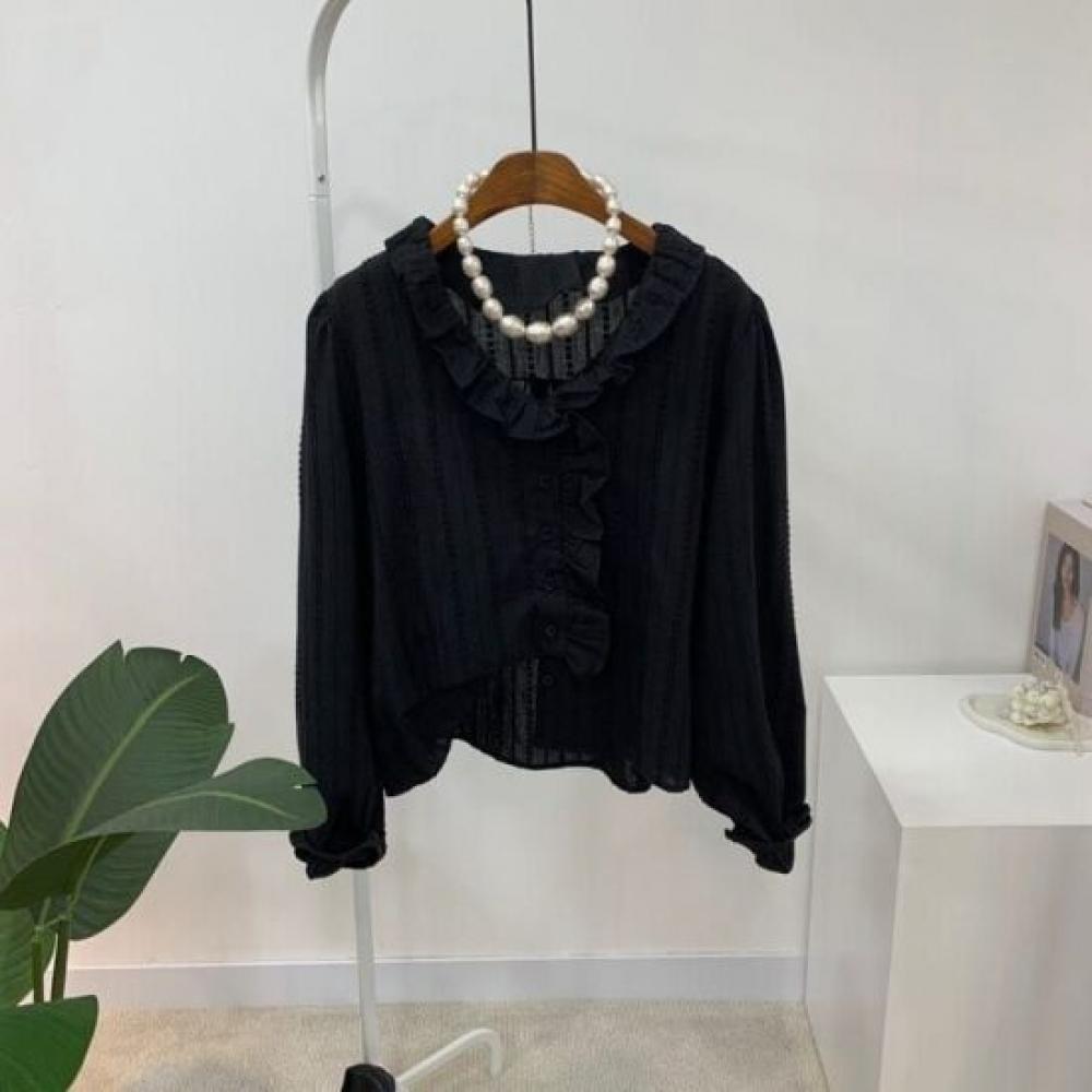 C S In The Room mInky Frill V neCk Embroidery Long SleeVe blouSe 3Color C