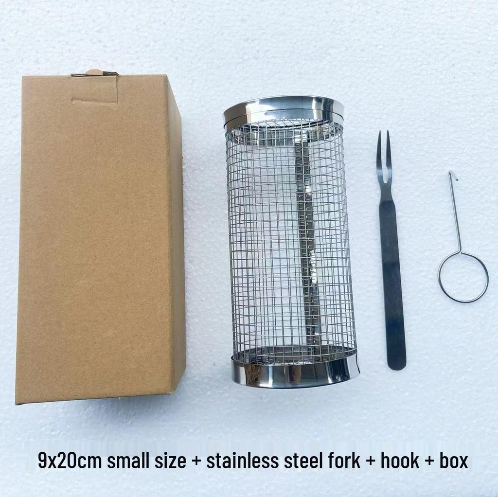 Rotating BBQ Grill Basket: 304 Stainless Steel with Wooden Handle