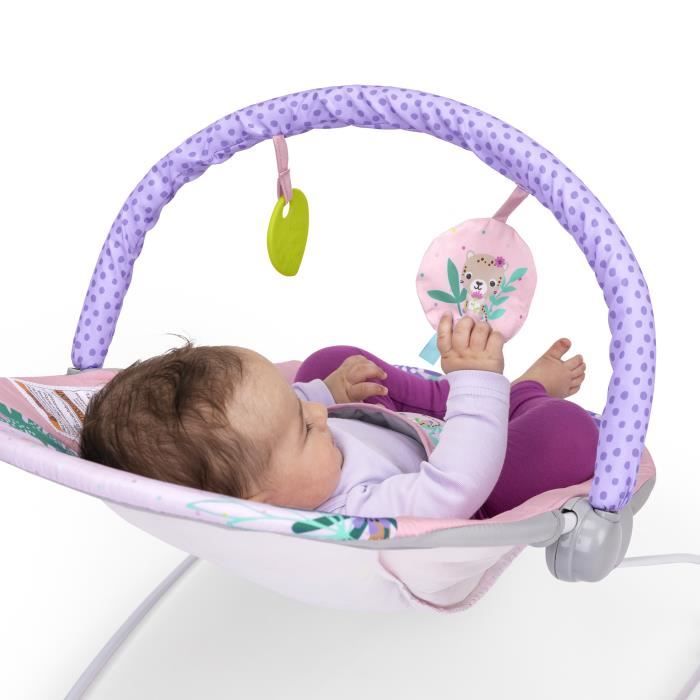 BRIGHT STARTS Transat bébé avec vibrations Wildflowers Wonders, harnais 3 points, 2 jouets inclus, des la naissance
