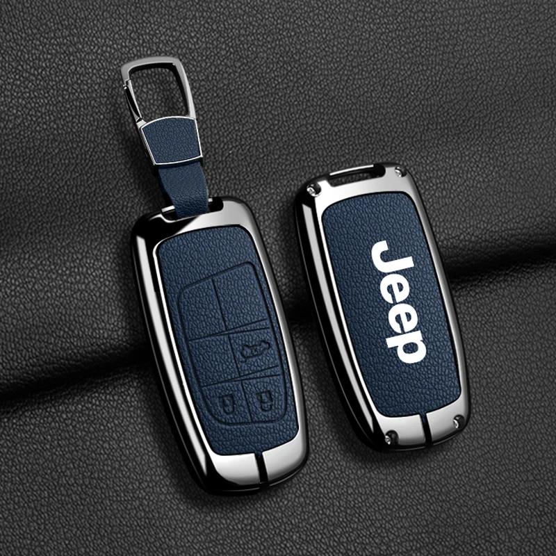 For Jeep High Quality Leather Car Key Case For Jeep Grand Cherokee WK2 KL Wrangler JK Commander Renegade Compass 2018 2022 Ac