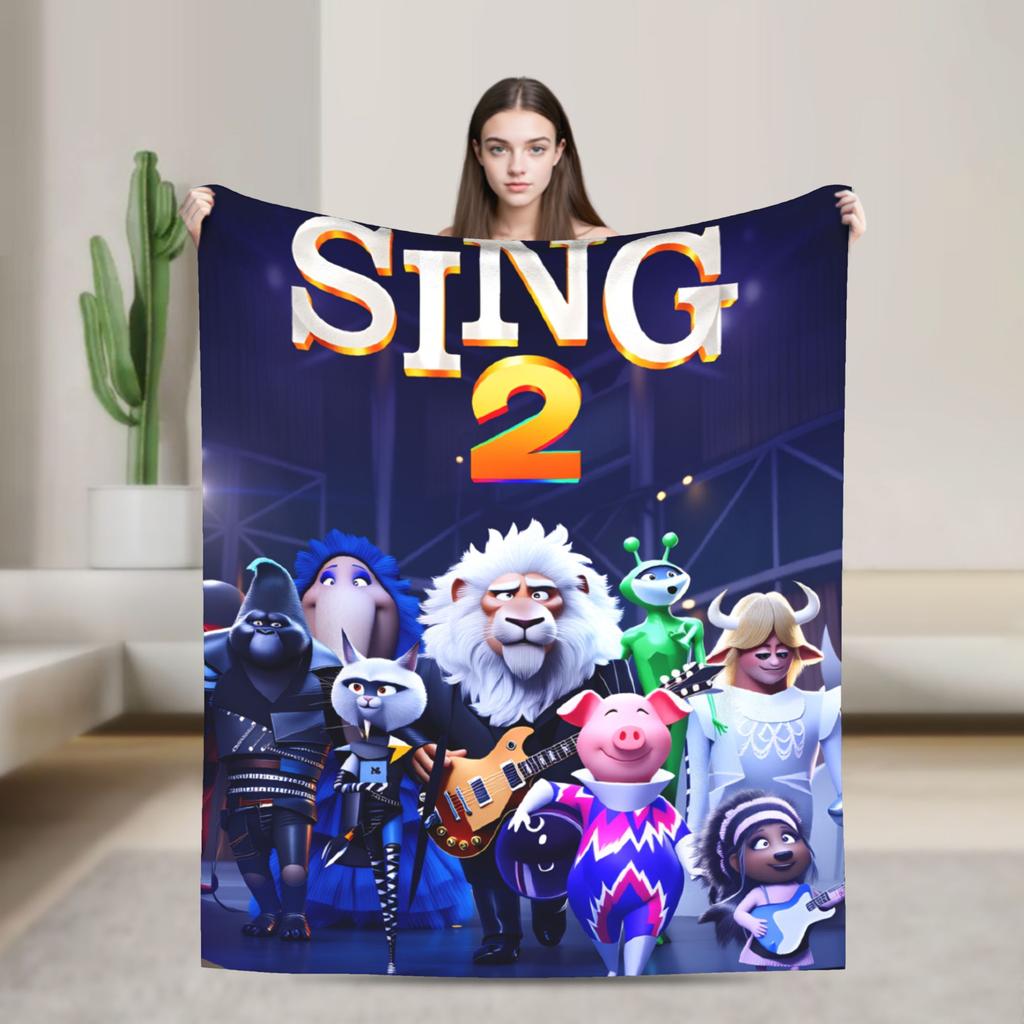 Warm Soft Blanket Camping Sing 2 Movie Characters Buster Ash Bedding Throws Flannel Bedspread For Couch Chair Sofa Bed Cover