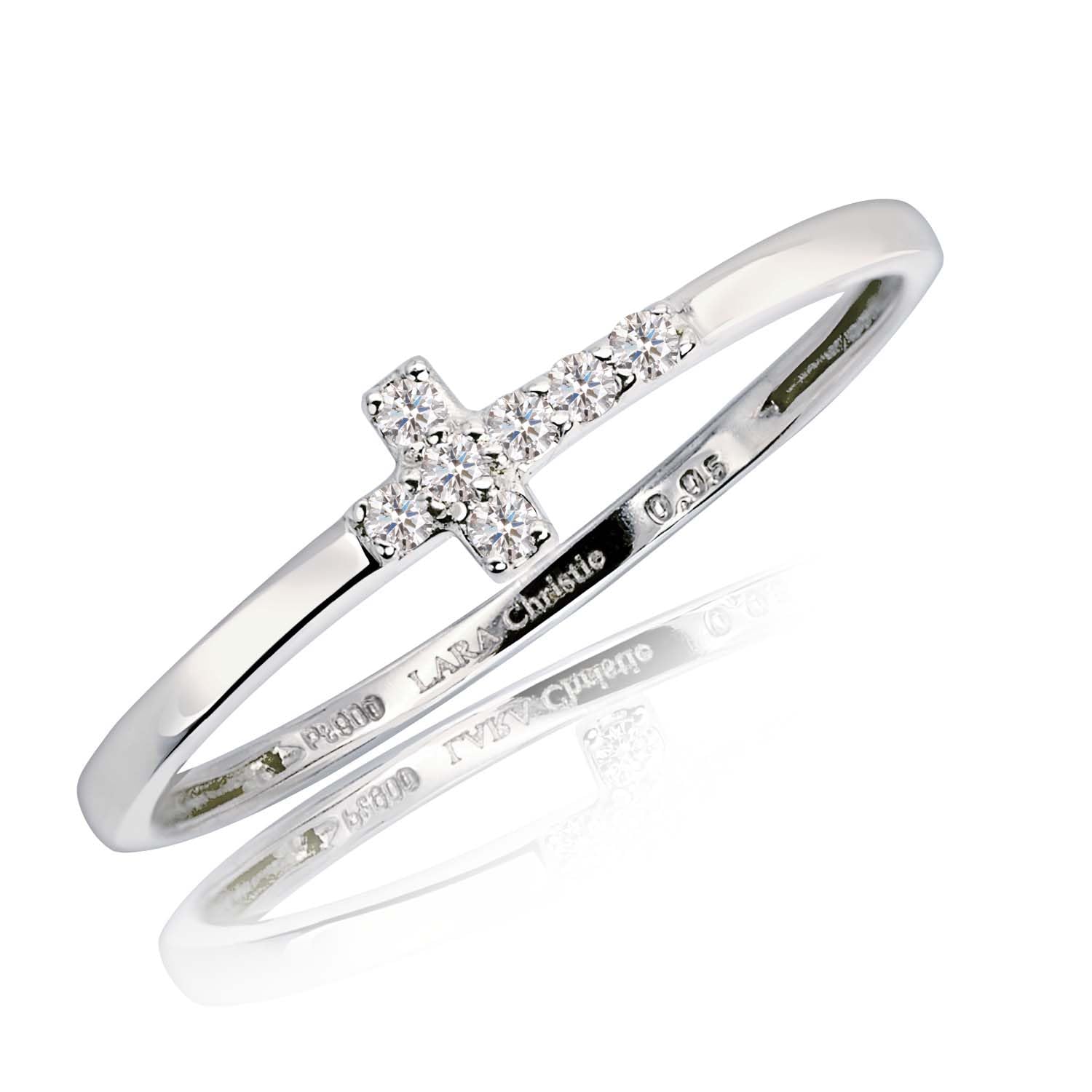

Lara Christie Platinum Ring with Diamond and Cross Size Pavé Design, PT900, 9, lr71-0004-pt-09 платиновий