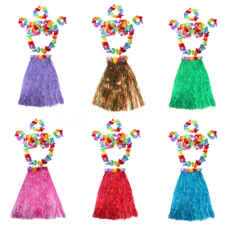 Auffälliger hawaiianischer Hula-Tanz-Grasrock für Erwachsene mit farbenfrohen floralen Akzenten