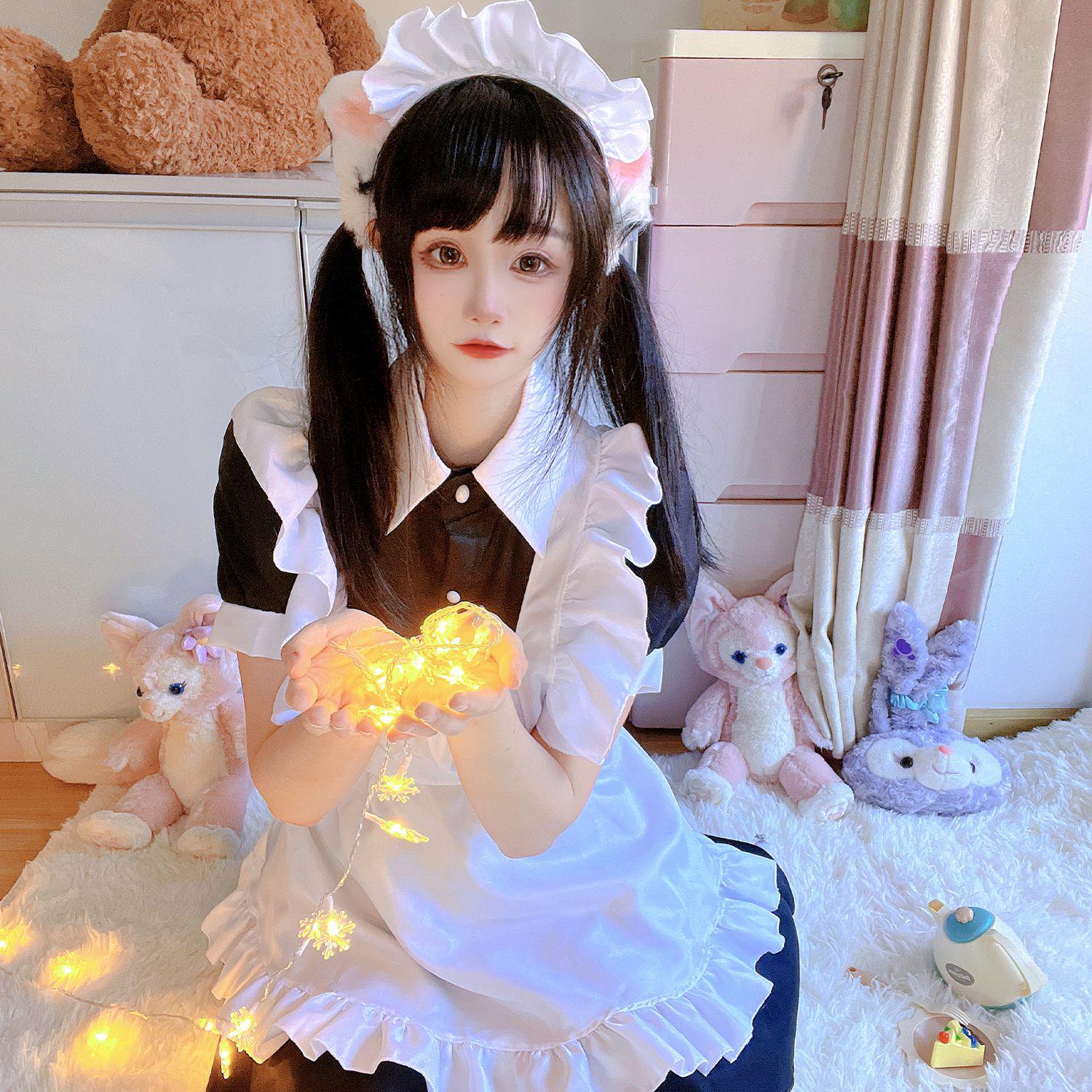 

Японский черно-белый костюм горничной: Милое мягкое платье Лолиты с короткими рукавами, сексуальная униформа Женщины-кошки M