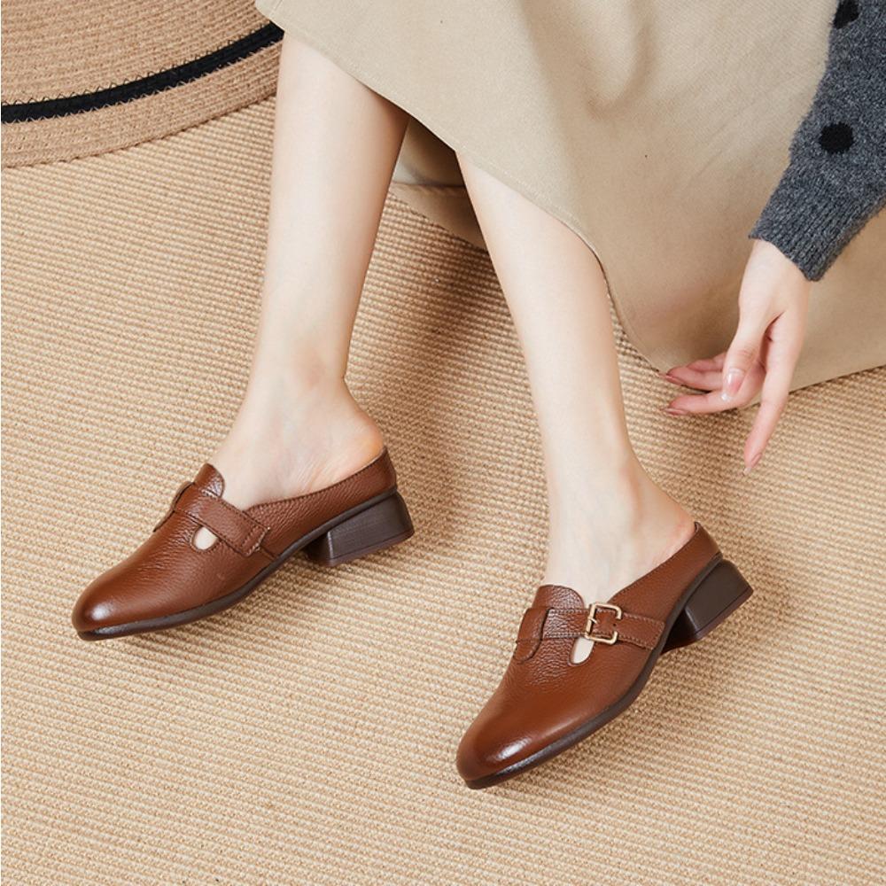 Baotou Hausschuhe Damen Retro Samt Warme Hausschuhe Damen Echtes Leder Mittleren Alters Ältere Damenschuhe Lammwolle Halbschuh