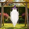 Ghost Decor with Hat Halloween Swing 2 Hats, Ornament LED Creepy String Light, Remote Control Glowing Hanging for Tree Porch Garden Swinging Pendant