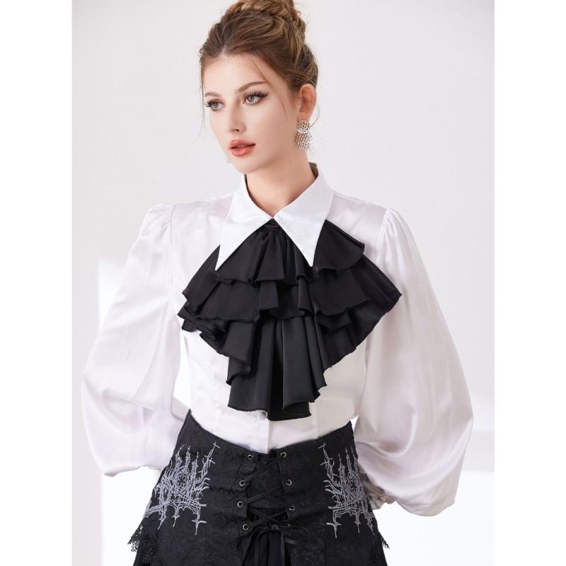 Courtstyles Cravat Necktie Collar Breathable Polyester Detachable Collar Colonial Jabot for Formal Event Women Accessory