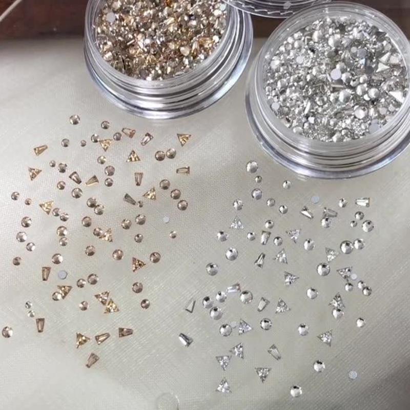 DIY 2-3mm Triangle Trapezoid Nail Gemstones Butterfly Knot Zircon Clear/Champagne Glitter Nail Diamond Manicure Decor