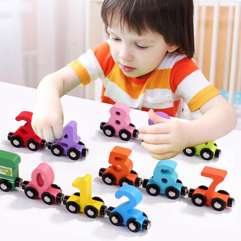 Wooden Magnetic Train With Number Blocks For Early Education Kids Development