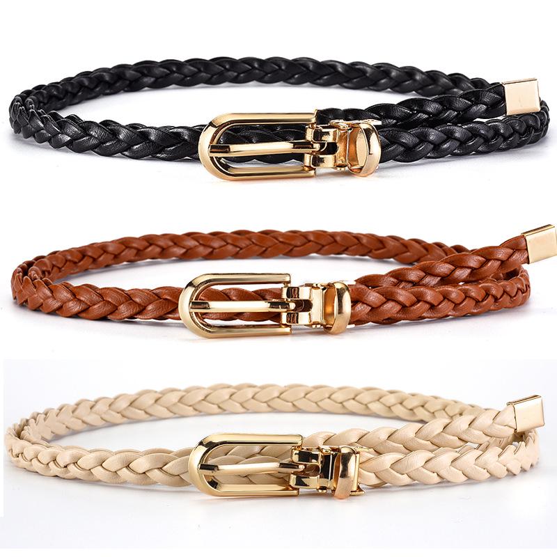 Women's Korean Style Candy Color Knotted Braided Leather Belt with Clip Buckle