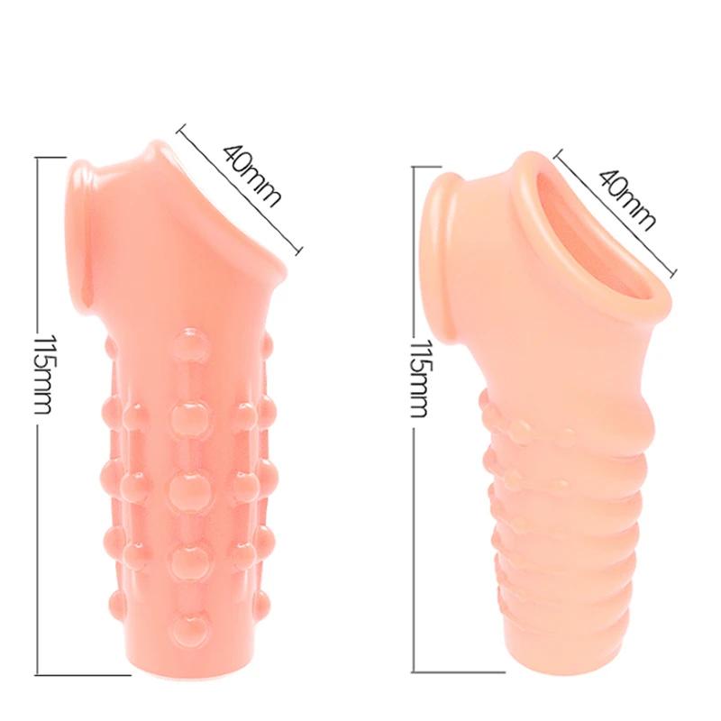 Reusable Penis Sleeve Cock Extender Condom Penis Cuff Thickened Testicle Ring Male Sex Toys