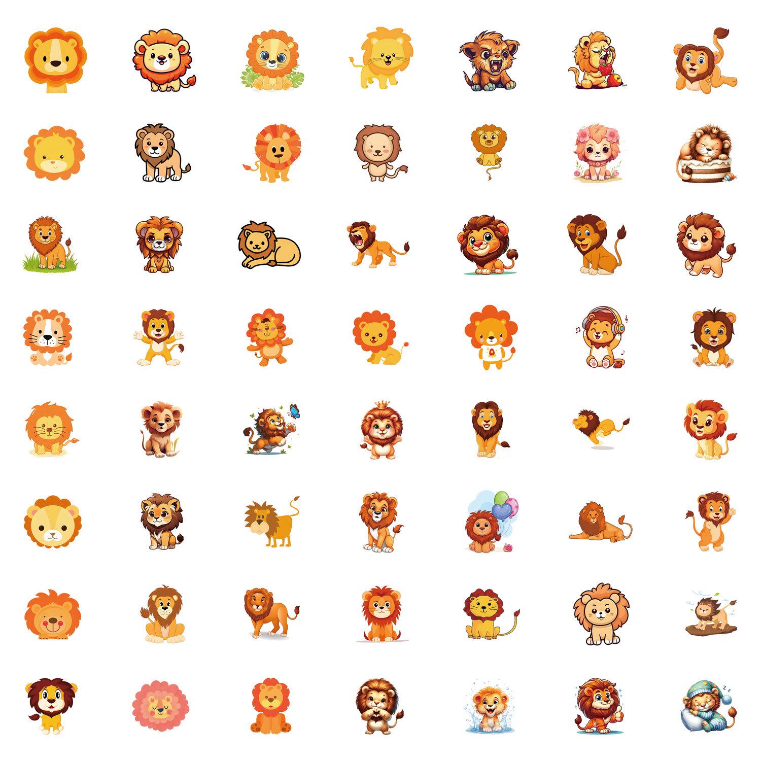 

55 Waterproof Cartoon Lion Stickers for Planners, Water Bottles, and Computers