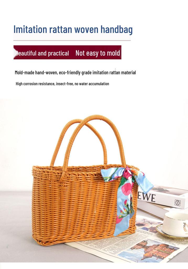 Rattan Picknicktasche - Handgeflochtener Korb zum Einkaufen und Aufbewahren im ländlichen Stil.