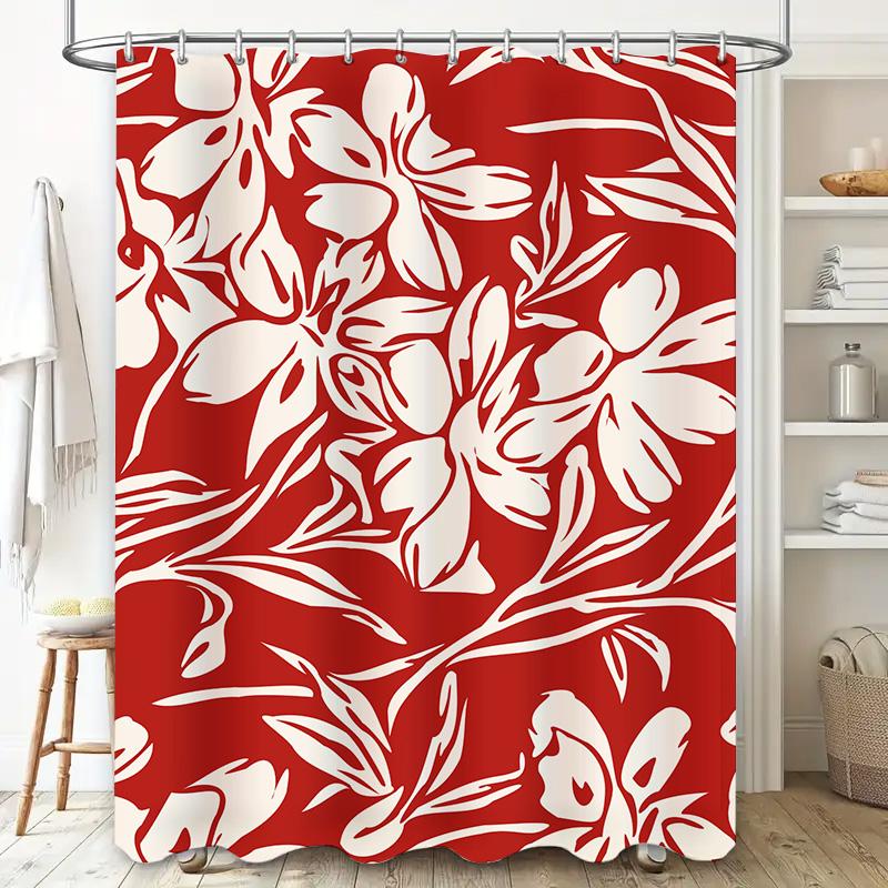 Red White Floral Shower Curtain Bathroom Decor Luxury Bathtub Curtains For Home, Hotel Or Spa Printed Fabric Water Repellent Bat