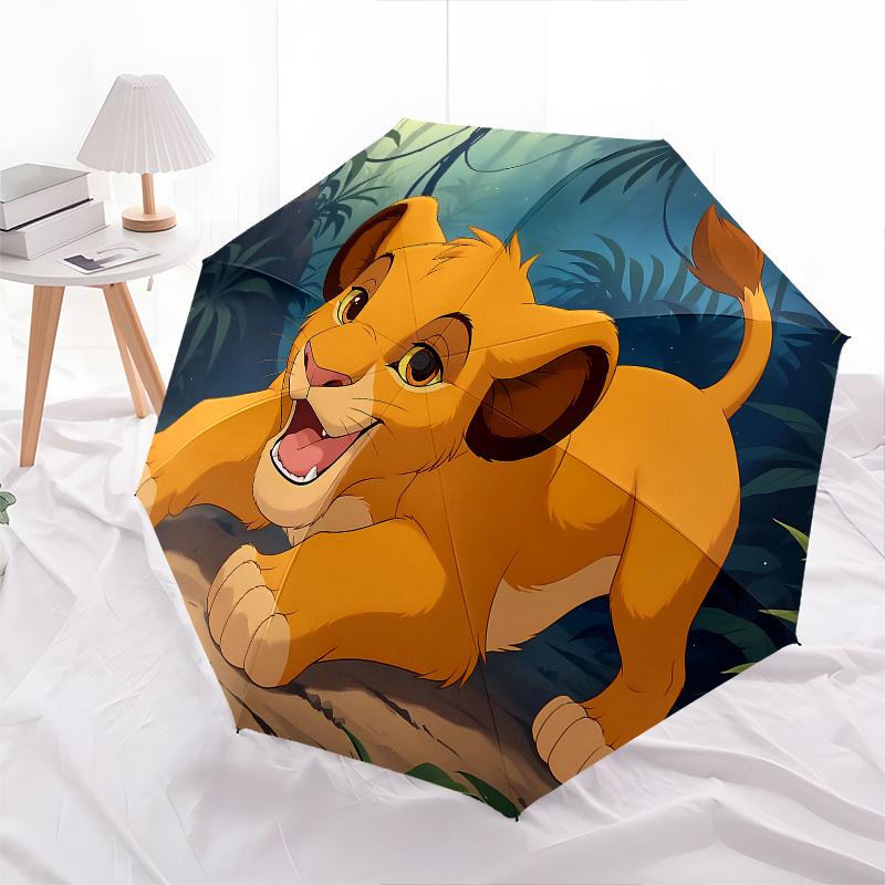 1 Paraguas Plegable Portátil de 8 Varillas Temático del Rey León, Simba, Colorido, Apertura Automática para Hombres y Mujeres, Un Compañero Compacto para Viajes Diarios Adecuado para Lluvias Diarias