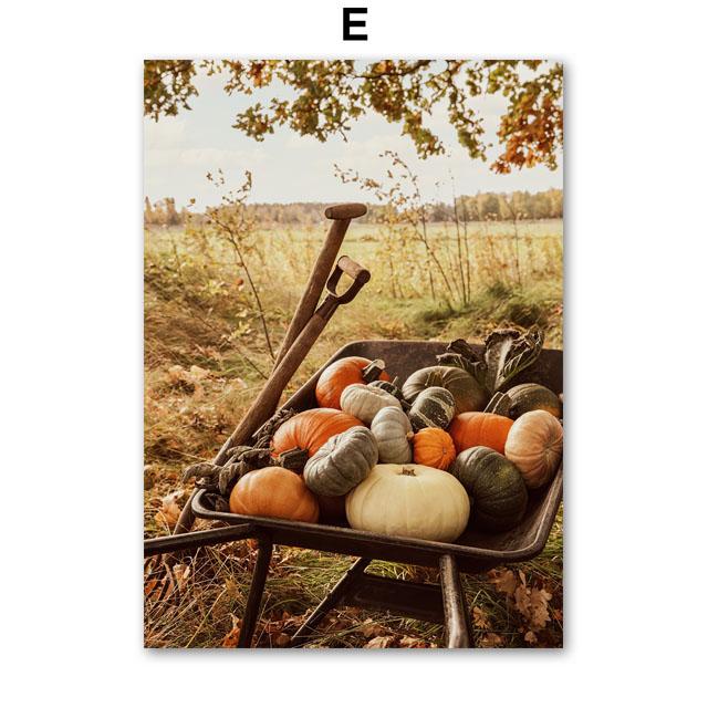 Autumn River Forest Pumpkin Coffee Squirrel Landscape Posters And Prints Wall Art Canvas Painting Pictures For Living Room Decor