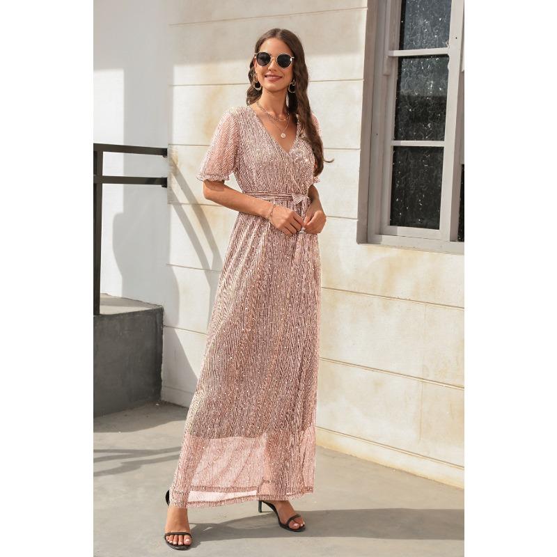 New V-neck High-waisted Strappy Split Long Dresses