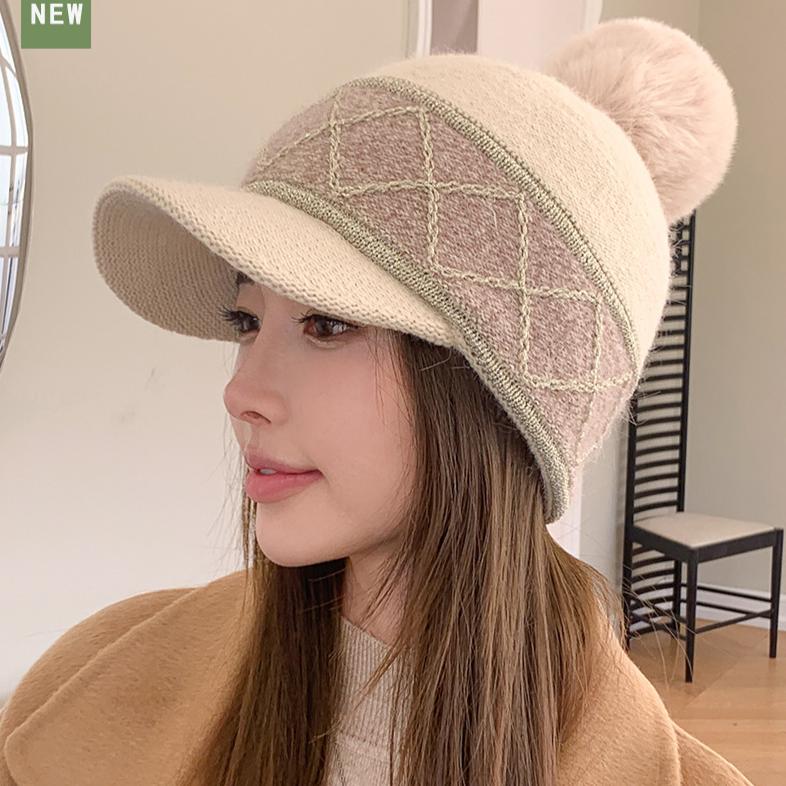 Thickened Color-splicing Rabbit Hair Baseball Cap Female Winter Fashion  Warm Cap